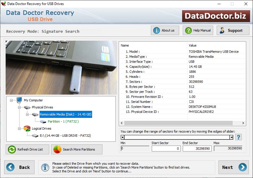 Screenshot of USB Flash Drive Recovery